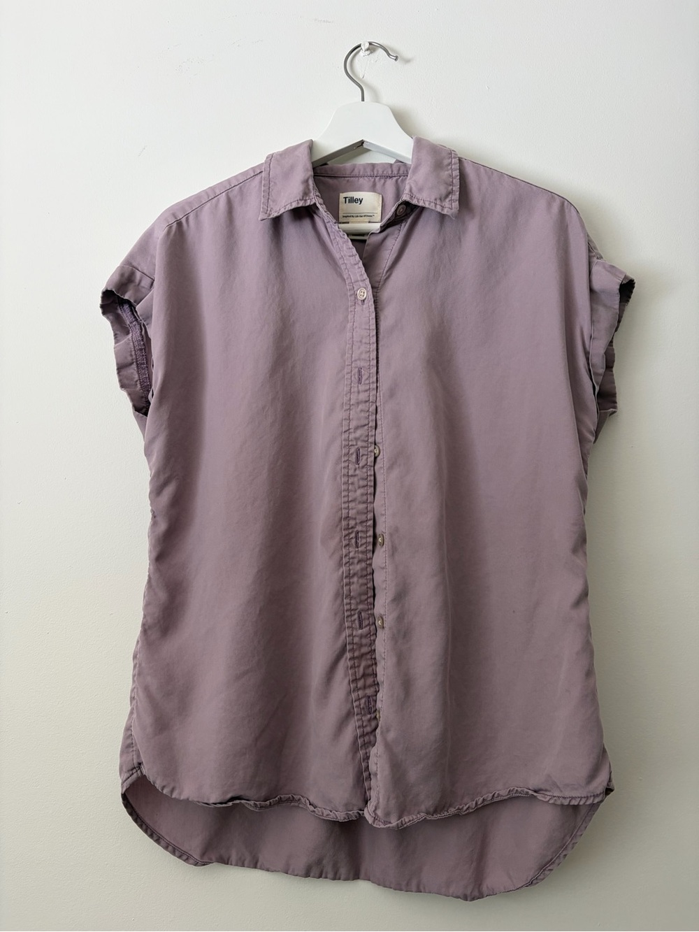 Tilley Lavender Button-Front Relaxed Cap Sleeve Top